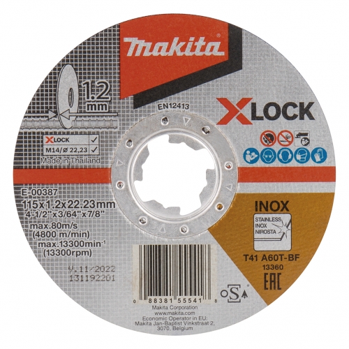 Disco de corte fino acero inox. X-LOCK 115 mm Makita E-00387