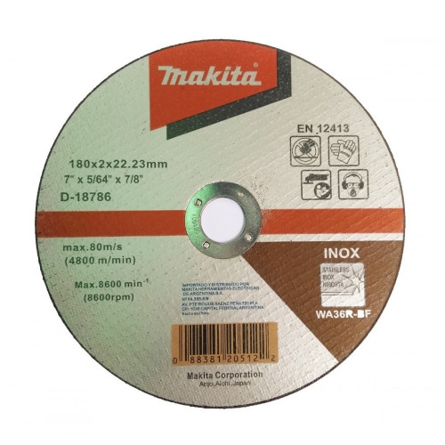 Disco Abrasivo Corte Acero Inox 180x2x22,23mm WA36R MAKITA D-18786