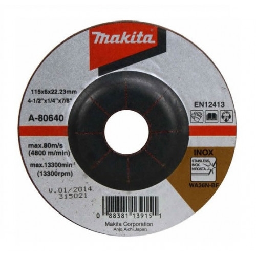 Disco desbaste para acero inox 115x6x22,23 mm GR36 Makita A-80640