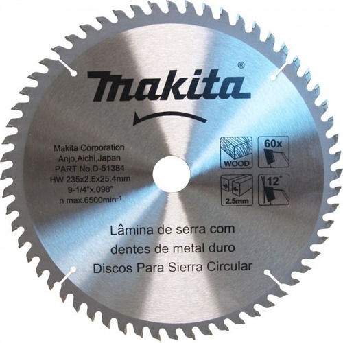 Disco de sierra 9-1/4 X 60 para madera  Makita D-51384.