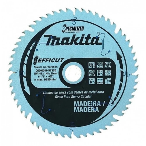 Disco sierra 165 x 20 mm 56D para madera / MDF/ Laminete Efficut Makita B-57370