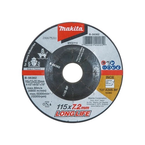 Disco desbaste metal/inox 115x22,23mm A24S trabajo pesado Makita B-56362 