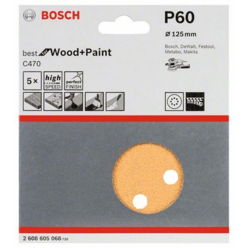 Disco de lijado C470 - G60 - 125mm (5 piezas) Bosch 605068